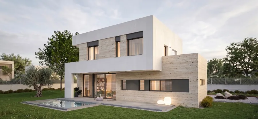 Modelo M3-01, vivienda unifamiliar de dos plantas con zona de día abierta