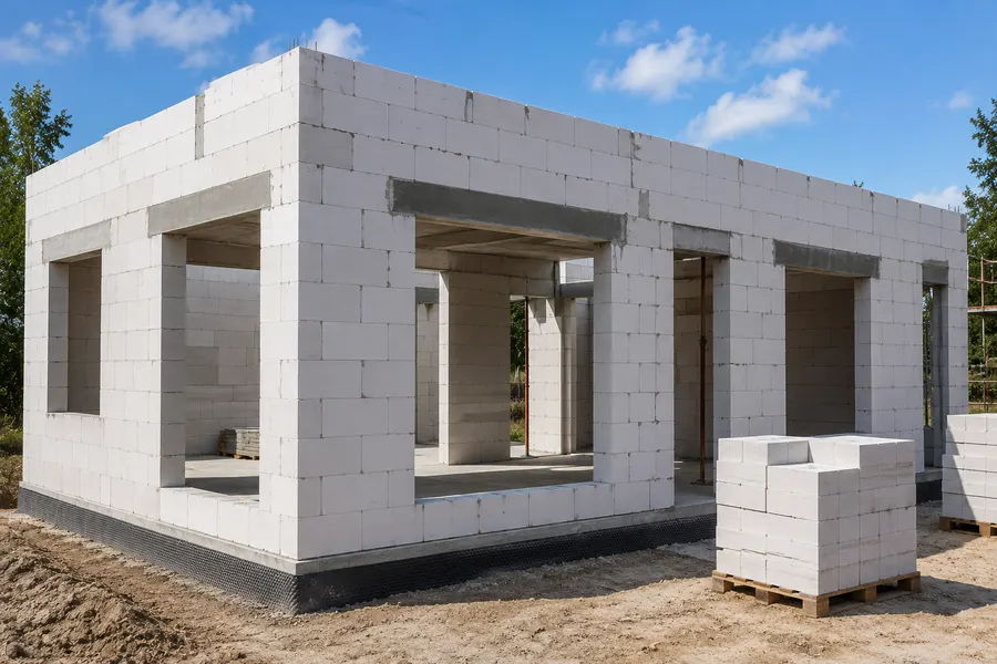 Muros de bloques de hormigón celular en fase de construcción